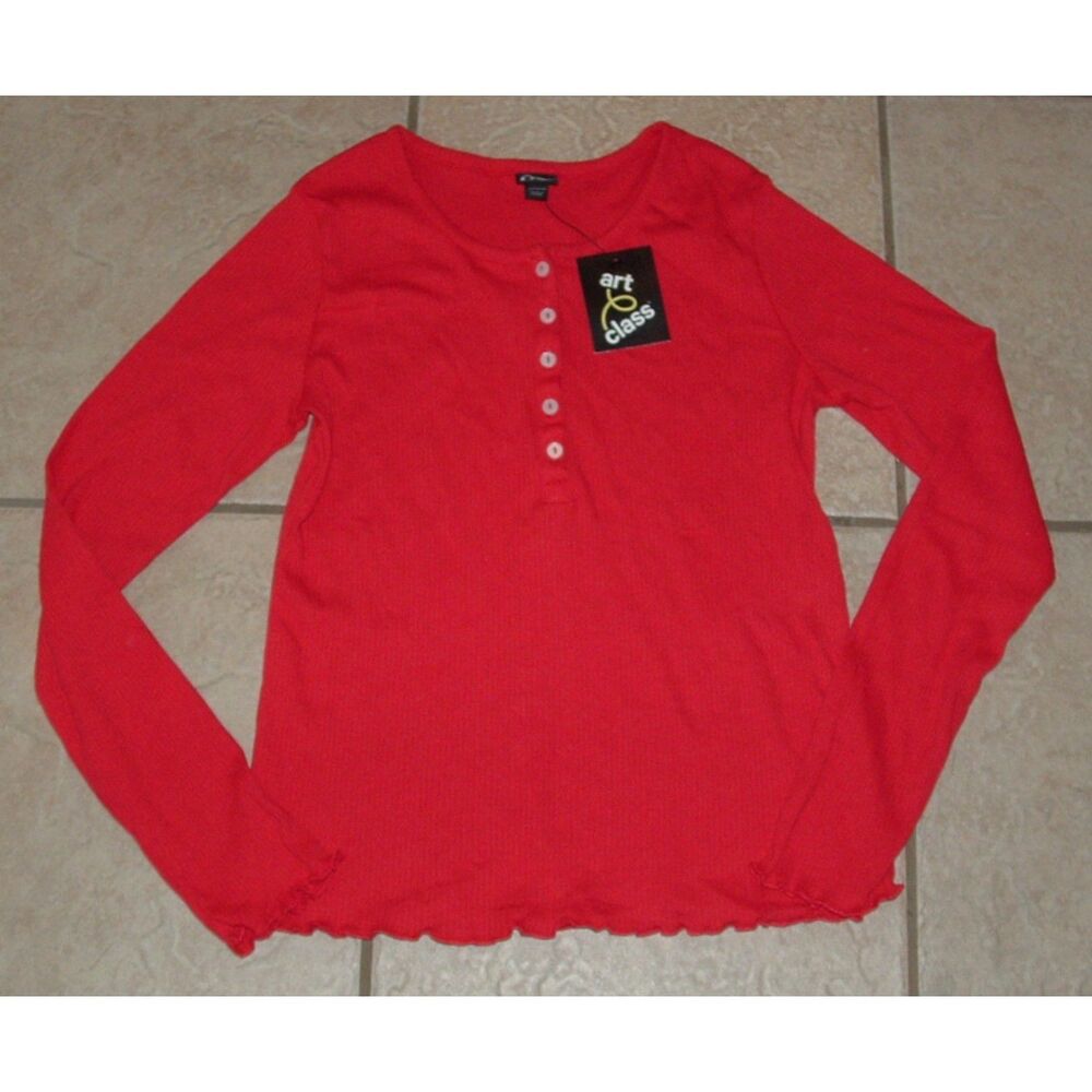 NEW NWT Girls Sz XXL (16/18) Stretchy Red Long Sleeve Henley Shirt ART CLASS